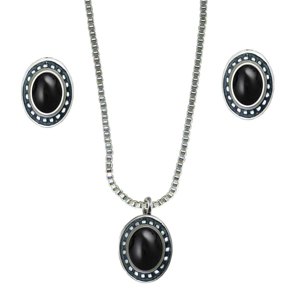 Sterling Silver Petite Necklace Earrings Set Black Onyx